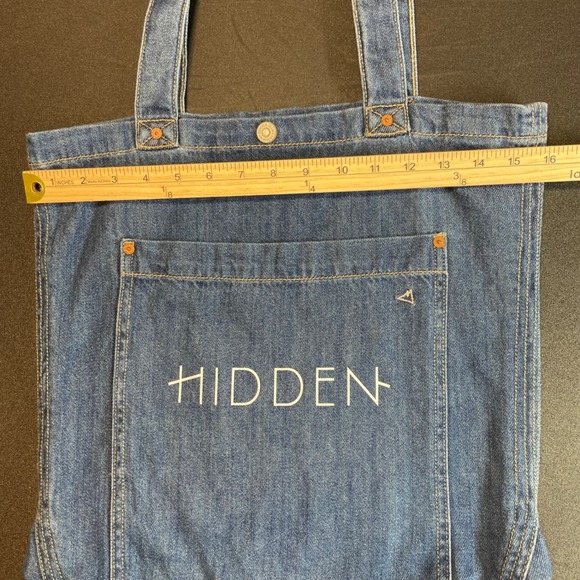 HIDDEN Denim Jean Tote Bag Blue One Size Cotton Embroidered Logo Y2K - Picture 8 of 9